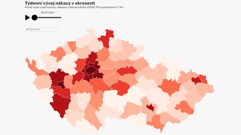 Mapa: Nejhorší je Plzeňsko, jinde jsou téměř bez covidu